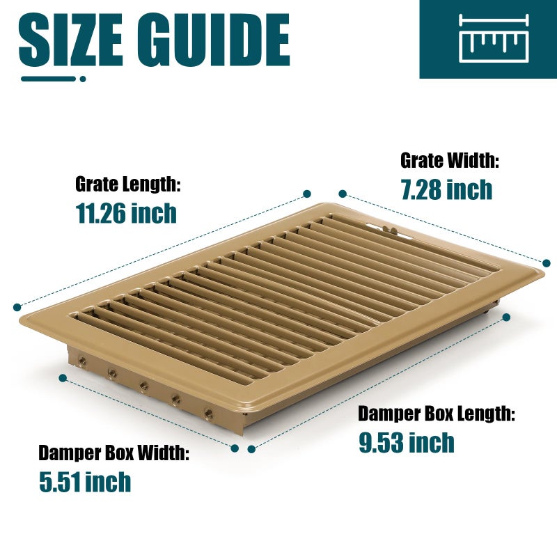VOISEN Floor Register 6x10، 4 أغطية فتحات تهوية أرضية، شبكة إمداد هواء فولاذية قابلة للتعديل، غطاء فتحة تهوية للجدران الجانبية والأرضيات، أغطية فتحات تهوية لأرضية المنزل، بني - Image 3